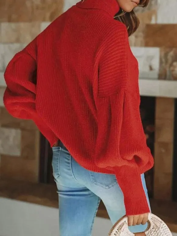 Balloon Sleeve Turtleneck Christmas Sweater