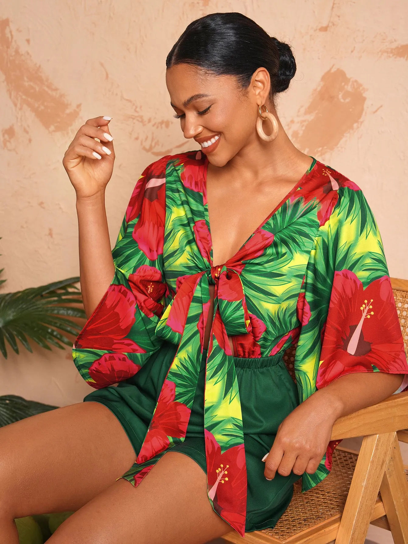 BELANGE HANDMADE X SHEIN - Women Vacation Style Twisted Elastic Waist Loose Romper- Available on SHEIN.COM Only
