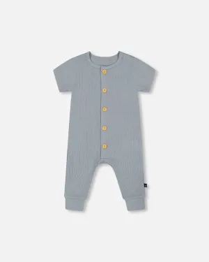 DPD Waffle Cotton Jumpsuit in Blue Gray