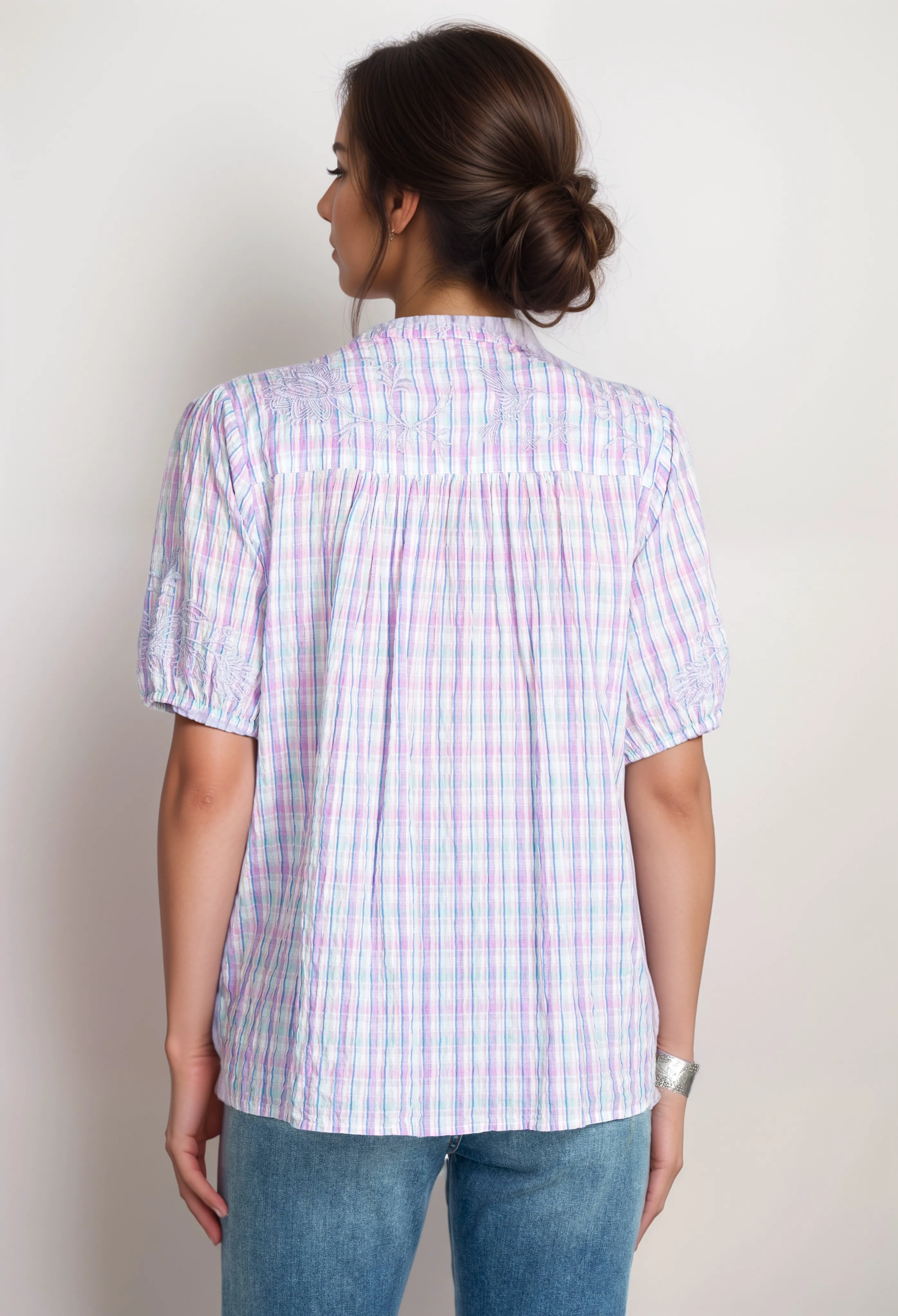 Johnny Was Malo Puff Sleeve Blouse Boho Chic W12922